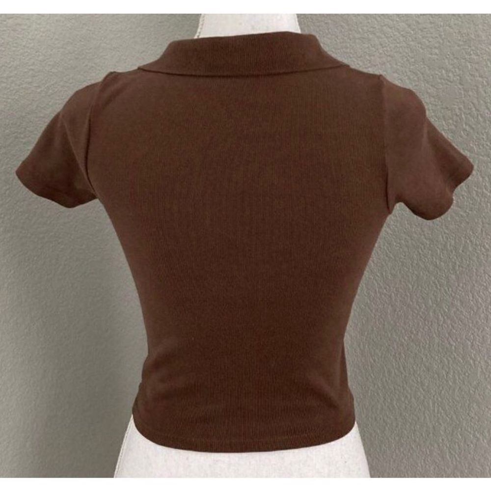 Brandy Melville Womens Brown Caroline Short Sleeve Button Front Collared Top OS - Picture 4 of 8